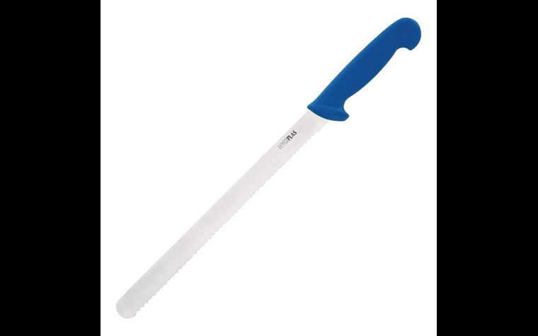Couteau à trancher denté Hygiplas bleu 30cm FS