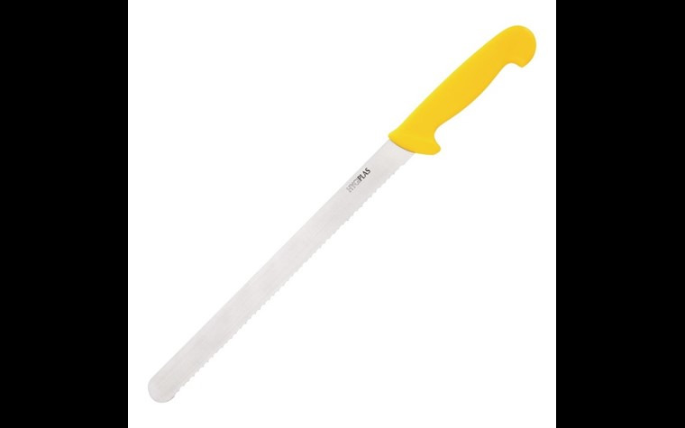 Couteau à trancher denté Hygiplas jaune 30cm FS